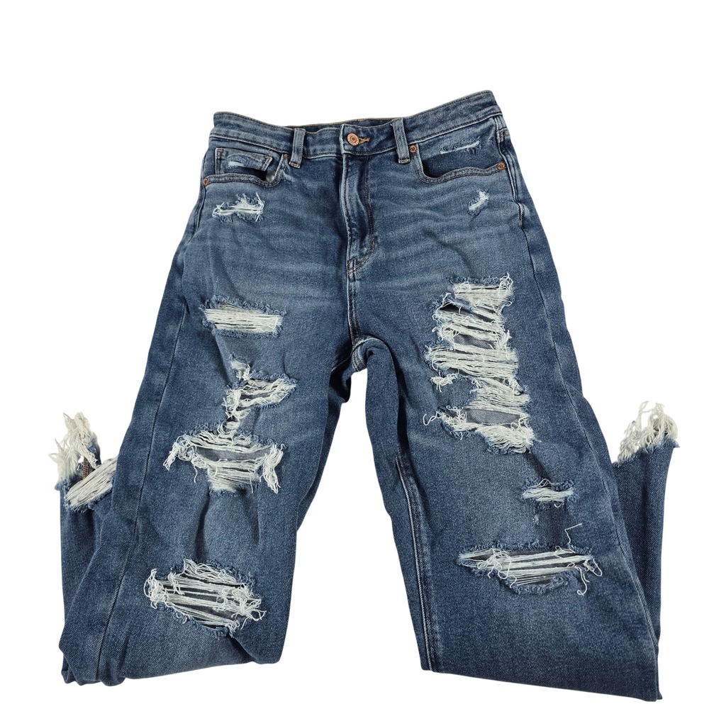 American Eagle Highest Rise Mom Jeans Womens 8 Reg Distressed Blue Denim 28x26